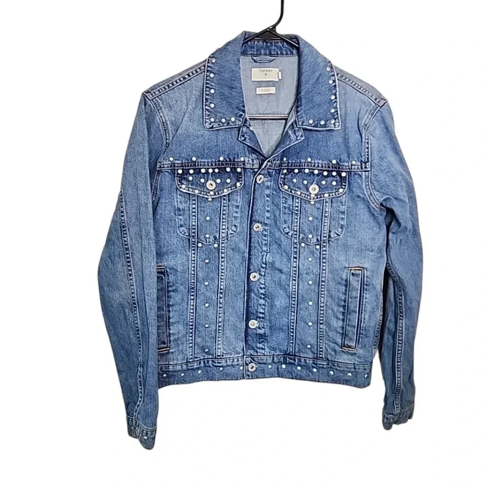 (Topshop)Topman Upcycled Denim Studded Jacket.  Size small - Picture 2 of 6